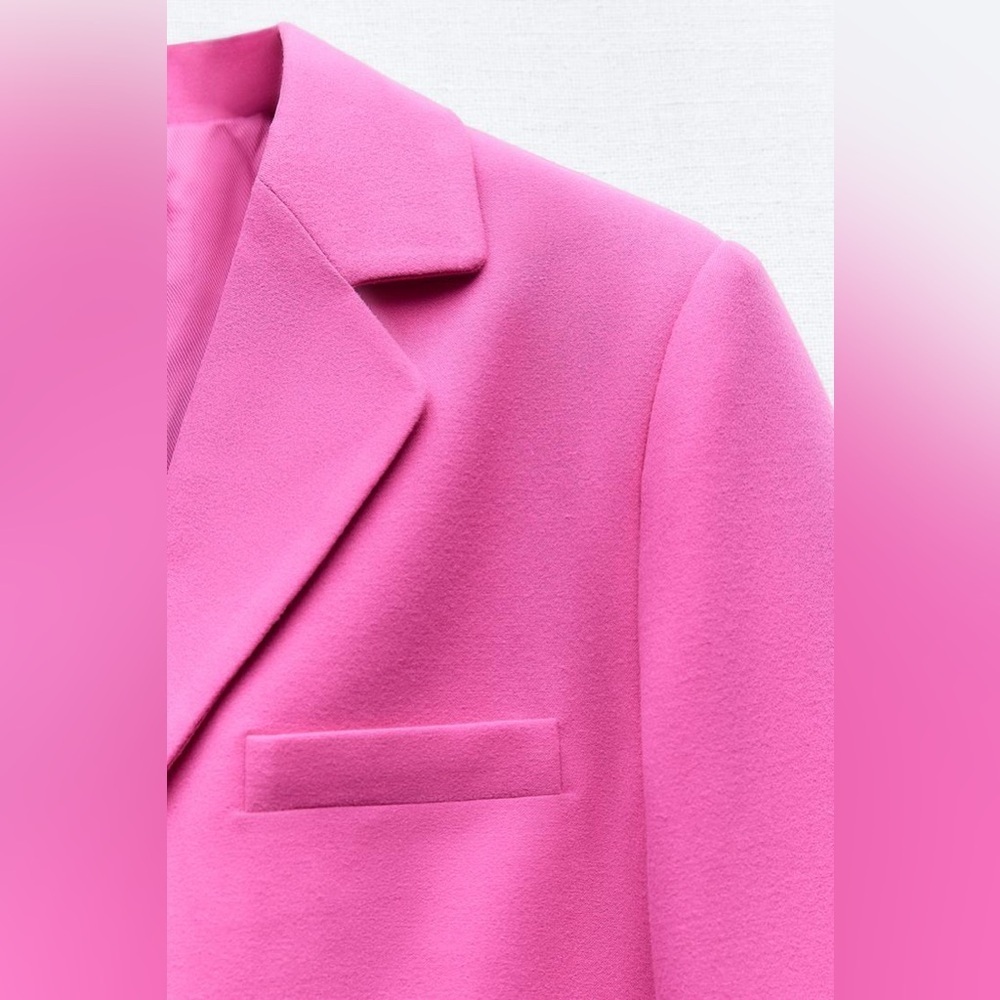 NWT. Zara Fuchsia Viscose Blend Textured Fitted Blazer. Size S. - Picture 9 of 13